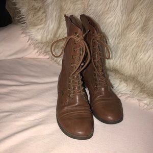 Brown combat boots